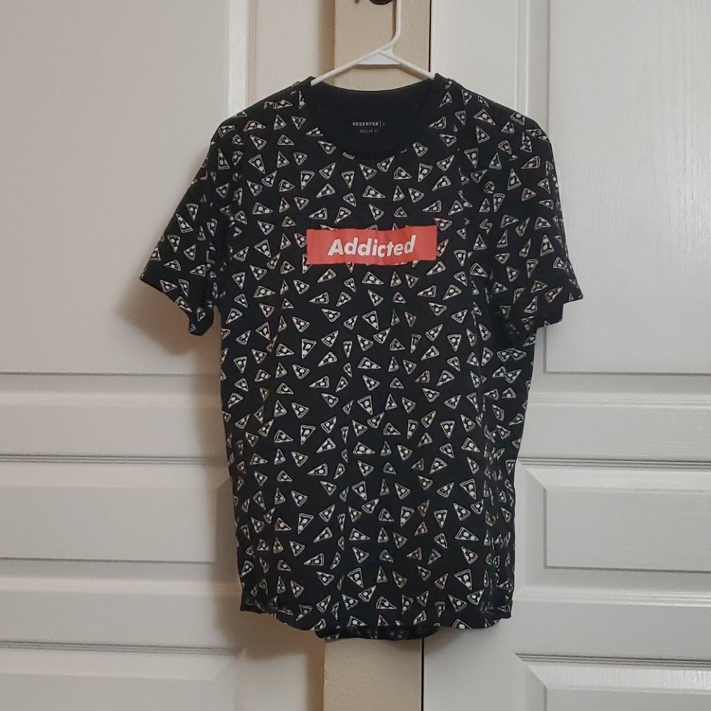 Pizza sublimation tshirt with addicted on chest